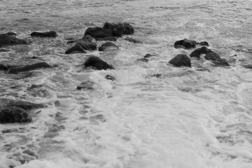 black and white shot with stones