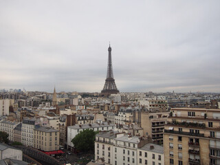 Fototapeta na wymiar Paris skyline with the Eiffel Tower on a cloudy cloudy day.
