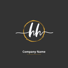 H HH Initial handwriting and signature logo design with circle. Beautiful design handwritten logo for fashion, team, wedding, luxury logo.