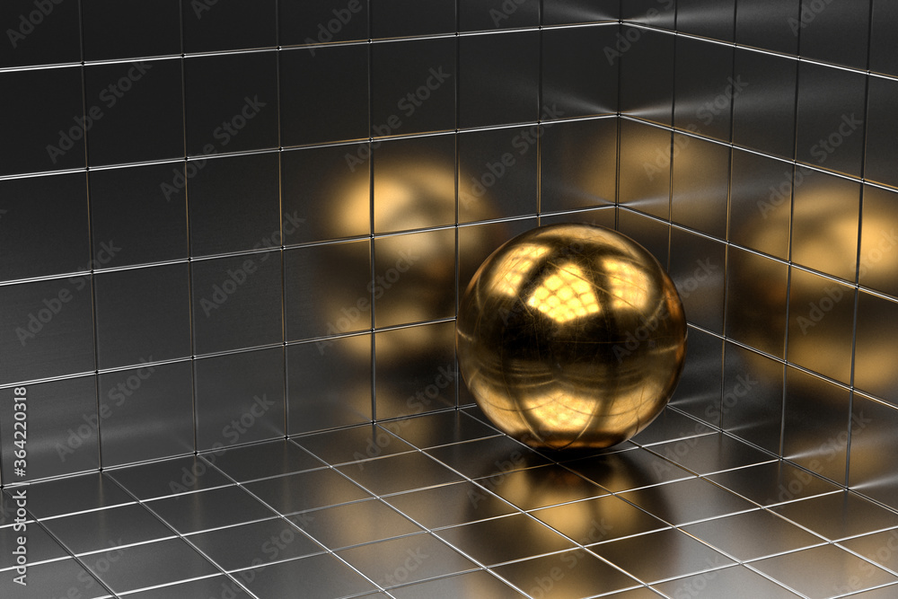 Sticker abstract background of golden ball. 3d rendering.