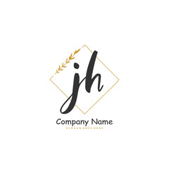 J H JH Initial handwriting and signature logo design with circle. Beautiful design handwritten logo for fashion, team, wedding, luxury logo.