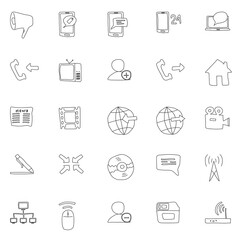 communication hand drawn linear vector icons isolated on white background. communication icon set for web and ui design, mobile apps and print products