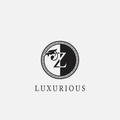 Circle Z Letter Logo Icon. Classy Vintage Ornate Leaf Shape design on black and white color for business initial like fashion, jewelry, beauty salon, cosmetics, spa, hotel and restaurant