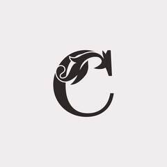 Monogram Vintage Ornate Leaf C Letter Initial Logo Icon template design luxury style