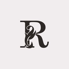 Monogram Vintage Ornate Leaf R Letter Initial Logo Icon template design luxury style
