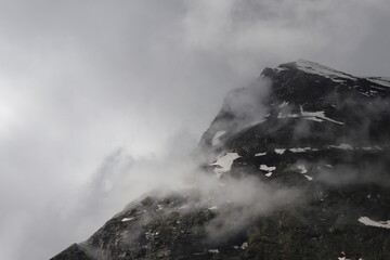 Snow and mist covered mountain