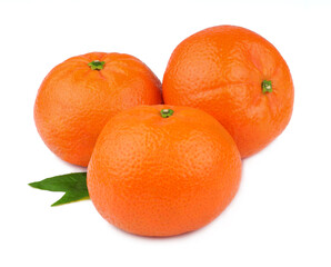 Tangerines with leaves isolated on white background
