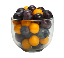 Plums in vase isolated on white background