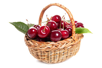 Fototapeta na wymiar Sweet cherries in a basket isolated on a white background