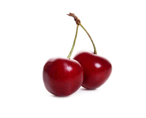 Fresh cherries with leaf isolated on white background