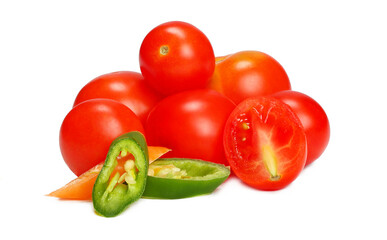 Tomatoes and chili peppers isolated on white background