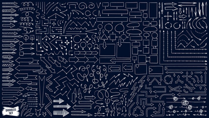 Arrows doodle set. Big collection of arrow sketches. Sketchbook scribbles. Up, down, left, right signs.