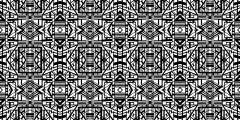 Ethnic pattern. Tribal background. Native ornament. Aztec. Fabric patterm. Boho. Bohemian style. Black and white texture. Print for fashion textile or interior fabric.