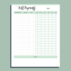 Bill payment planner page