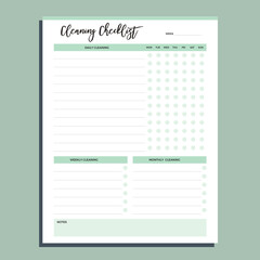 cleaning checklist planner page