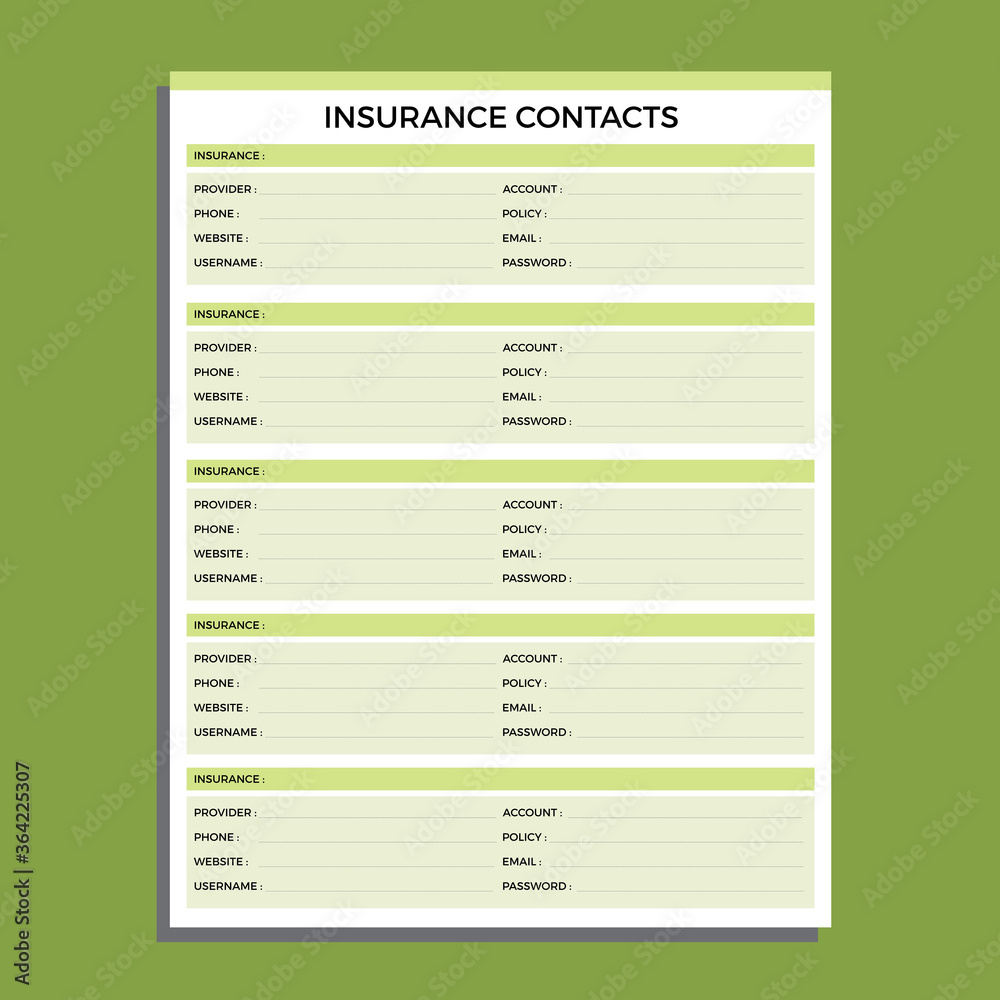 Wall mural Healthy planner, insurance contact page