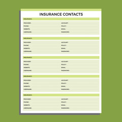 Healthy planner, insurance contact page