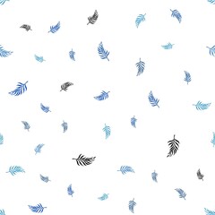 Light BLUE vector seamless elegant background with leaves. Glitter abstract illustration with doodles and leaves. Pattern for trendy fabric, wallpapers.