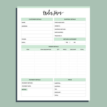 Order form planner page