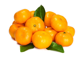 Tangerines with leaves isolated on white background