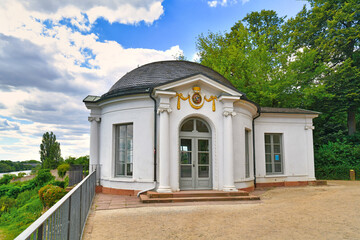Aschaffenburg, Germany - July 2020: Pavillion called 'Frühstückstempel' belonging to the 'Pompejanum', an idealised replica of a Roman villa from Pompeji