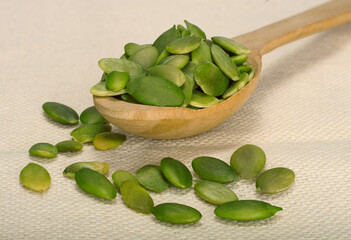 Pumpkin seeds in spoon 