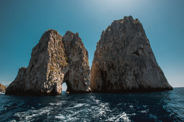 The two big rocks of the Capri's Faraglioni, Italian characteristic scenery.