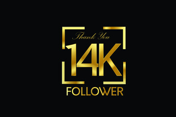 14K, 14.000 Follower Thank you Luxury Black Gold Cubicle style for internet, website, social media - Vector