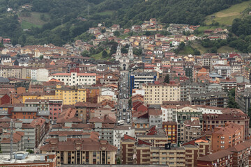 Cityscape of the towers of a church in a small town in northern Spain