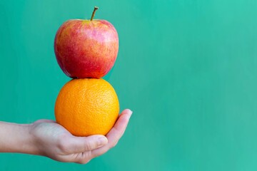 Apple and orange. Healthy fruit.