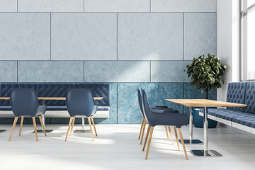 White and blue canteen interior