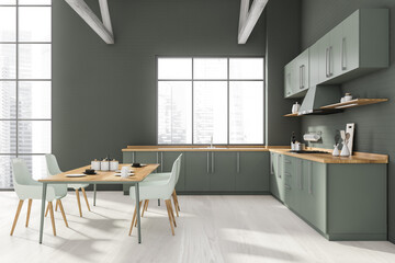 Grey kitchen with dining table