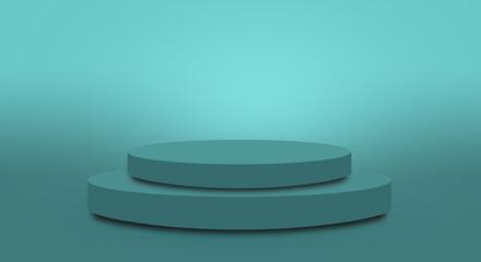 podium or pedestal display on aquaspray color background with cylinder stand concept. Blank product shelf standing backdrop.