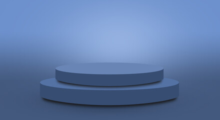 podium or pedestal display on cornflower color background with cylinder stand concept. Blank product shelf standing backdrop.