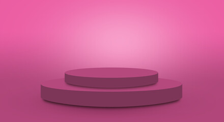 podium or pedestal display on hot pink color background with cylinder stand concept. Blank product shelf standing backdrop.