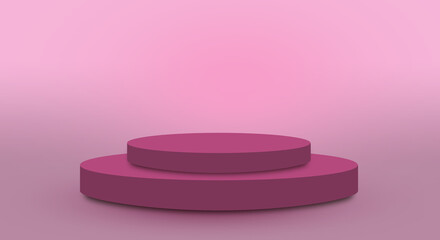 podium or pedestal display on ribbon pink color background with cylinder stand concept. Blank product shelf standing backdrop.