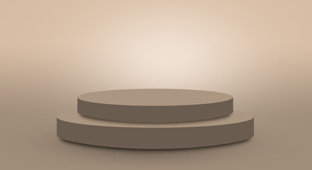 podium or pedestal display on sand color background with cylinder stand concept. Blank product shelf standing backdrop.