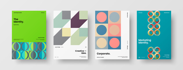 Company identity brochure template collection. Business presentation vector A4 vertical orientation front page mock up set. Corporate report cover abstract geometric illustration design layout bundle.