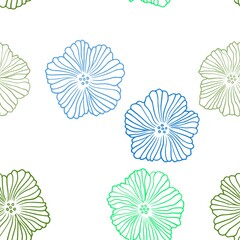 Light Blue, Green vector seamless elegant pattern with flowers. Illustration with colorful abstract doodle flowers. Design for textile, fabric, wallpapers.