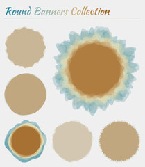 Colorful round abstract shapes. Circular backgrounds in brown teal colors. Cool vector illustration.