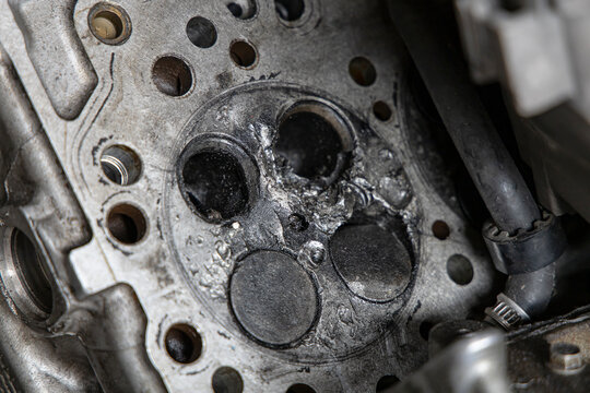Close up cylinder head car of engine is broken.