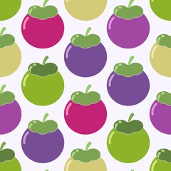 colourful cute kiddy mangosteen fruit seamless pattern for background, wallpaper, banner, label, texture, cover, card etc. vector design.