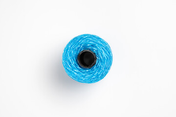 Blue hank of nylon rope isolated on white background.High-resolution photo.Top view.