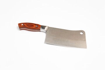 Butcherknife with wooden handle isolated on white background.