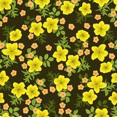 Tuinposter Amazing seamless floral pattern with bright colorful small flowers. Folk style millefleurs. Plant background for textile, wallpaper, pattern fills, covers, surface, print, wrap, scrapbooking,decoupage © evamarina
