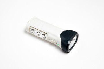Electric Pocket Flashlight isolated on white background.LED flashlight.High-resolution photo.
