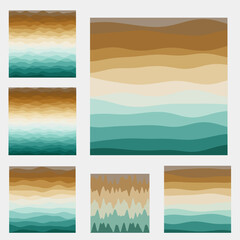 Abstract waves background collection. Curves in brown blue green colors. Modern vector illustration.