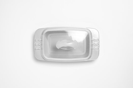 Glass food container Mockup isolated on white background. High-resolution photo.Top view.