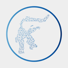 Sulawesi icon. Network map of the island. Round Sulawesi sign with gradient ring. Technology, internet, network, telecommunication concept. Vector illustration.