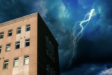 lightning and thunderstorm clouds and gray sky